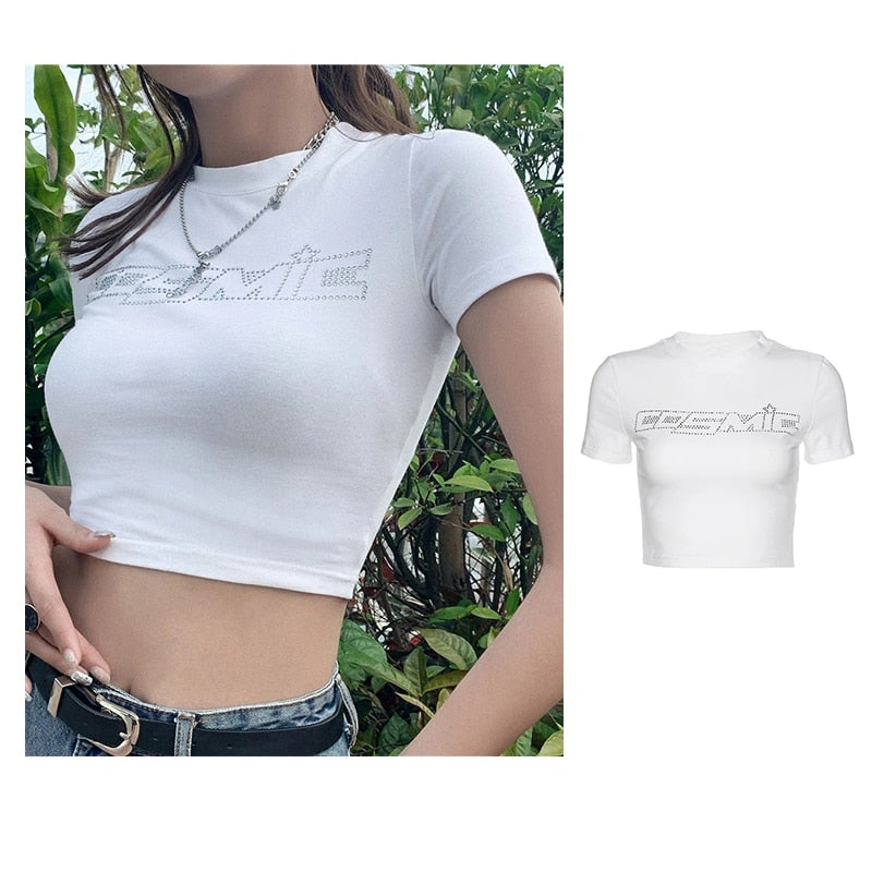 Cosmic Rhinestone Crop Top: Y2K Starry Nights. Be a Space Princess.